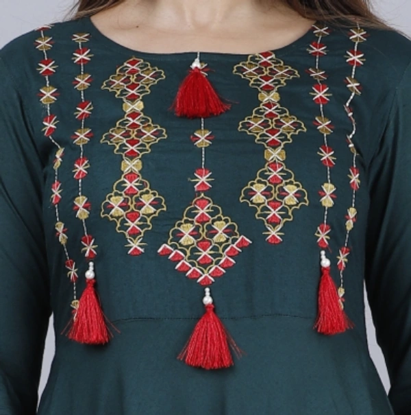 Vasanth Apparel Women Embroidered Rayon Anarkali Kurta - S, M, L, XL, XXL, Green